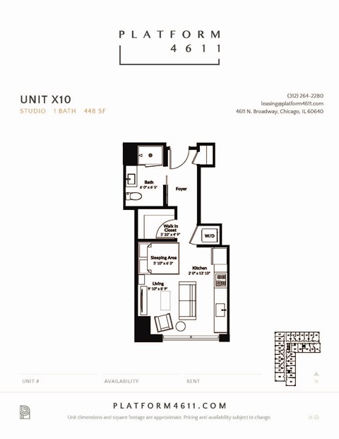 Floor plan for studio, 1 bath, 443 sqft